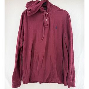 Polo Ralph Lauren Mens Large Burgundy Pique Cotton Henley Hoodie Long Sleeve